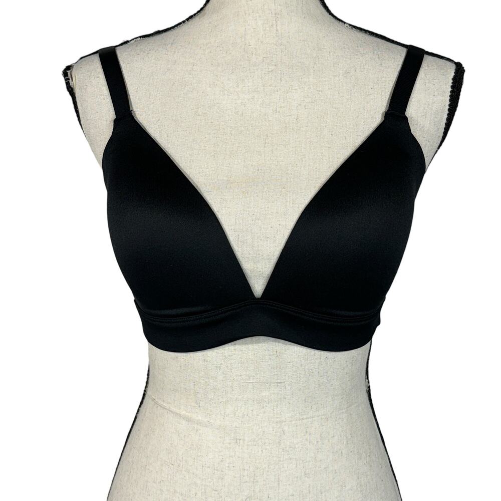 Auden SZ 34D Bra Lightly Lined Wireless Molded Adjustable Straps Deep V Black